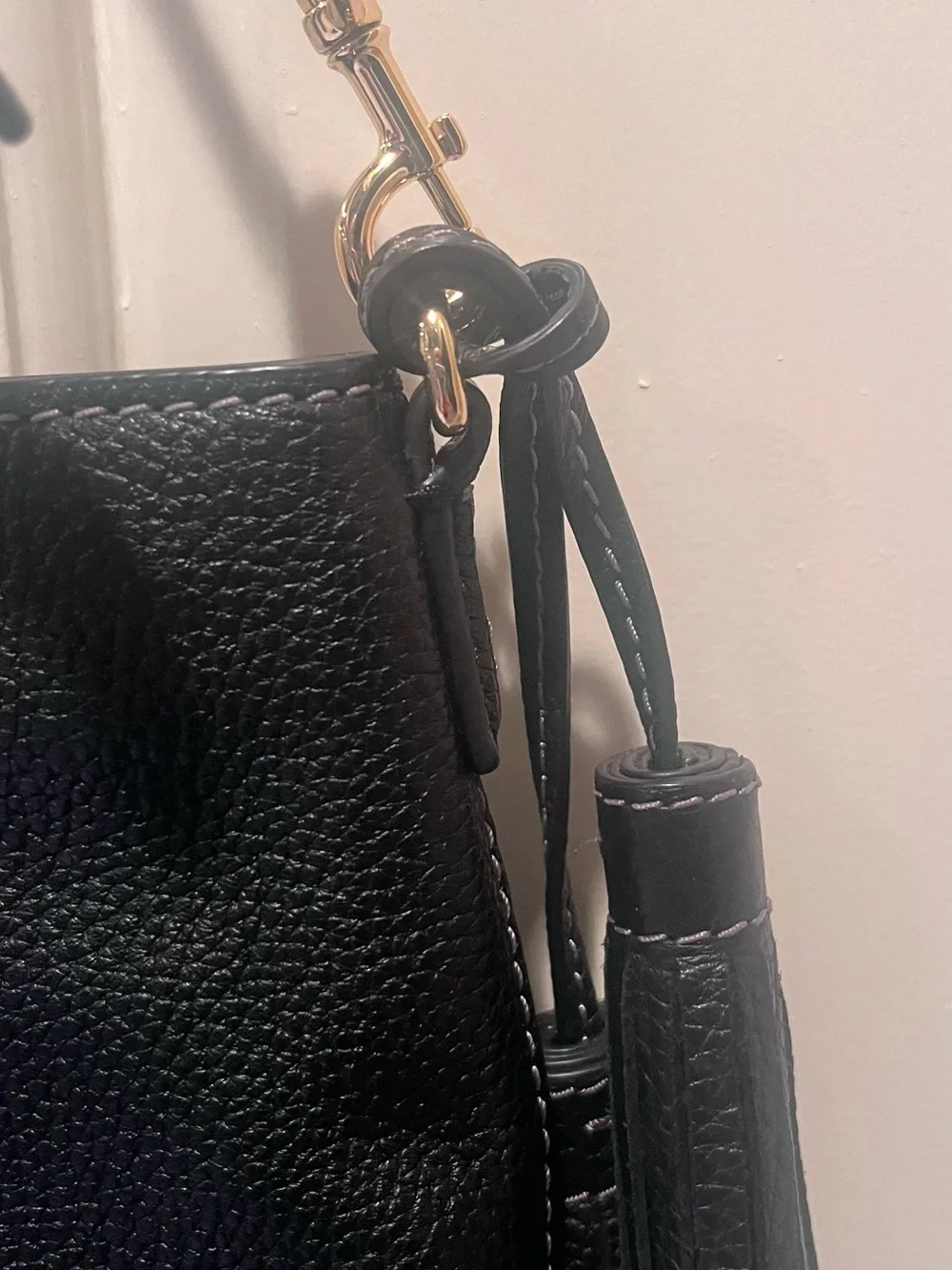 Tory Burch Black Pebbled Leather Crossbody with Tassel